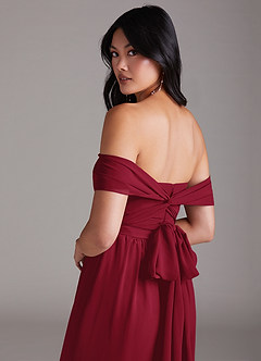 Azazie Lamara Bridesmaid Dresses Burgundy Off the Shoulder Chiffon Convertible Jumpsuit image6