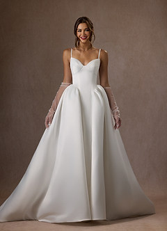 Azazie Kamira Wedding Dresses Diamond White Ball-Gown Strapless Satin Dress image3
