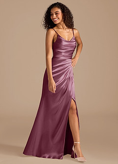 Azazie Deandra Vestidos de damas de honor Vestido de Cabernet de Satén Metálico de Corte Sirena con Plisado image2