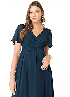 Azazie Verna Maternity Bridesmaid Dresses A-Line V-Neck Ruched Chiffon Floor-Length Dress image5