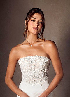 Azazie Lewena Wedding Dresses Diamond White Sand Mermaid Lace Crepe Back Satin Dress image3