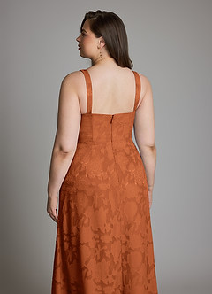 Azazie Debra Vestidos de damas de honor Vestido Naranja Quemada de Devorado Floral de Línea A con con bolsillos image16