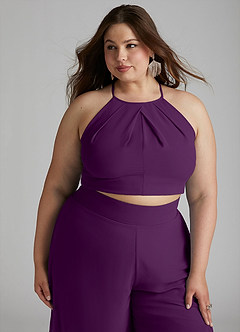 Azazie Kenzi Bridesmaid Dresses Grape Pleated Chiffon Jumpsuit image11