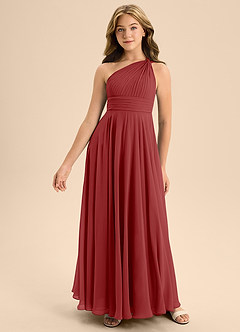 Azazie Charlize Junior Rust A-Line Pleated Chiffon Dress image3
