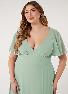 Azazie Kimber Bridesmaid Dresses Agave A-Line Flounce Sleeve Chiffon Dress image13