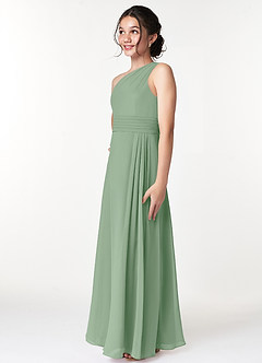 Azazie Cleo Junior Abito A-Line in Chiffon Plissettato Matcha image5