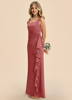 Azazie Adrienne Junior Robe Fourreau en Satin extensible Plissé Antique Rose image5
