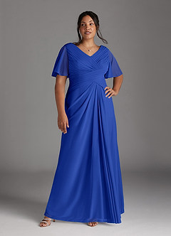 Azazie Emmeline Mother of the Bride Dresses Royal Blue A-Line V-Neck Pleated Mesh Dress image9