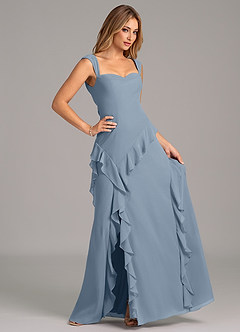 Azazie Sloane Bridesmaid Dresses Dusty Blue A-Line Sweetheart Neckline Chiffon Dress image3