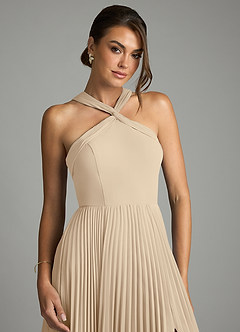 Azazie Afra Abiti da Damigella Abito A-Line in Chiffon Plissettato Champagne image5
