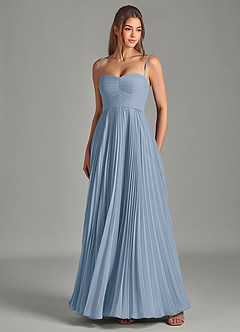 Azazie Chiana Vestidos de damas de honor Vestido de Azul Polvoriento de Gasa de Corte en A con Sin tirantes image2