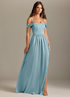 Azazie Calianna Bridesmaid Dresses Moody Blue A-Line Off the Shoulder Stretch Satin Convertible Dress image7