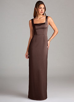 Azazie Flori Bridesmaid Dresses Ganache Sheath Side Slit Stretch Satin Dress image1