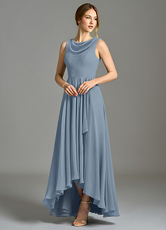 Azazie Wonderland Bridesmaid Dresses Dusty Blue A-Line Pleated Chiffon Dress image3