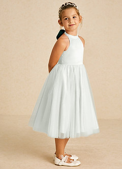 Azazie Dora Flower Girl Dresses Ivory Pine A-Line Bow Tulle Dress image3