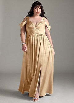 Azazie Lianne Jurken voor bruidsmeisjes Jurk van Stretch Satijn met A-Lijn Off the Shoulder Champagne image9