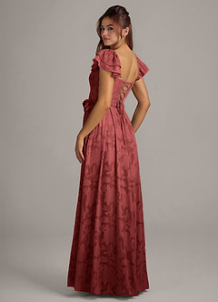 Azazie Aricella Bridesmaid Dresses Terracotta A-Line Corset Floral Burnout Dress image4