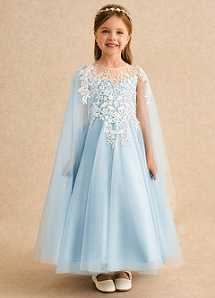 Azazie Dandelion Flower Girl Dresses Sky Blue Ball-Gown Lace Dress image3