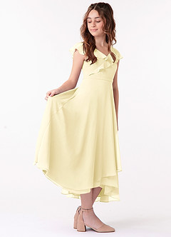 Azazie Posie Junior Lemon Sorbet A-Line Ruched Chiffon Dress image3