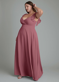 Azazie Leilani Robes de demoiselle d'honneur Robe Trapèze en Mousseline de soie Plissé Rose Du Désert image6