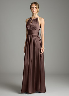 Azazie Bonnie Bridesmaid Dresses Ganache A-Line Pleated Stretch Satin Dress image1