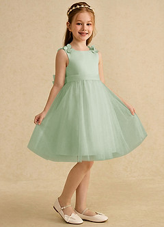 Azazie Lona Jurken voor bloemenmeisjes A-Lijn Jurk van Mat Satijn Boog Stoffige Salie Stoffige Salie image1