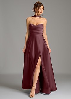 Azazie Ayla Bridesmaid Dresses Sangria A-Line Corset Stretch Satin Dress image1