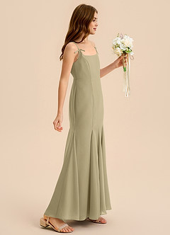 Azazie Evey Junior Vestido de Musgo Verde de Gasa de Corte Sirena con Plisado image5