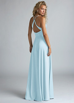 Azazie Davis Bridesmaid Dresses Sky Blue A-Line Pleated Stretch Satin Dress image3