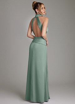 Azazie Gracelynn Bridesmaid Dresses Silver Sage Sheath Pleated Stretch Satin Dress image9