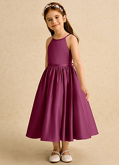 Azazie Indi Flower Girl Dresses Mulberry A-Line Bow Matte Satin Dress image7