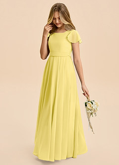 Azazie Cady Junior Canary A-Line Pleated Chiffon Dress image5
