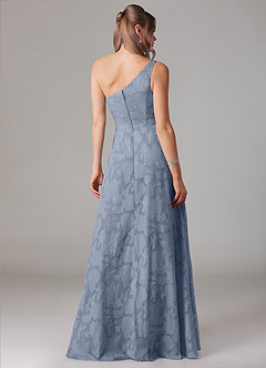 Azazie Ellianna Robes de demoiselle d'honneur Robe Trapèze en Blumen-Burnout Ue épaule Bleu Poussiéreux image2