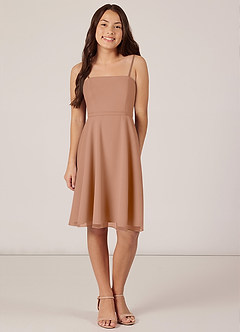 Azazie Kalie Junior Champagne Rose A-Line with Belt Chiffon Dress image1