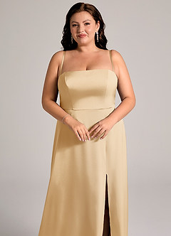 Azazie Wren Brudtärnklänningar Klä av A-Linje i Stretch Satin Axelbandslös Guld Konvertibel image11