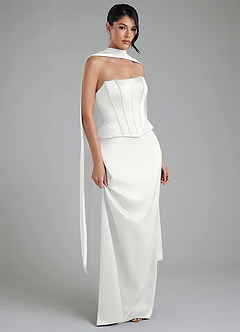 Azazie River Bridesmaid Dresses White Sheath Corset Stretch Satin Convertible Dress image1