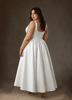 Azazie Verina Trouwjurken Jurk van Satijn met A-Lijn met Zakken Diamant Wit image2