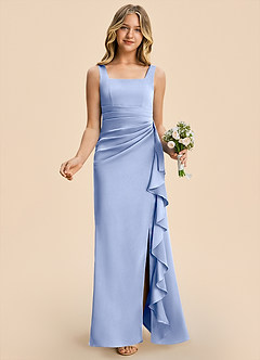 Azazie Adrienne Junior Ice Sheath Pleated Stretch Satin Dress image4