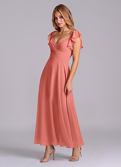 Azazie Leilani Bridesmaid Dresses Salmon Pink A-Line Ruched Chiffon Dress image4
