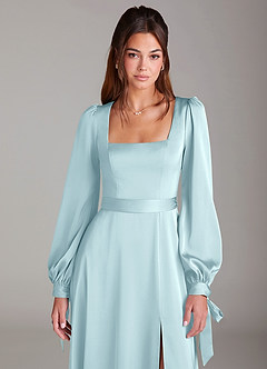 Azazie Leonia Suknie dla druhen Linia A Długi rękaw Satyna elastyczna Do ziemi Sukienka image6