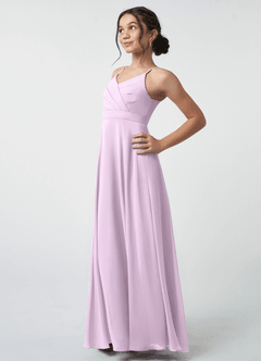 Azazie Avelina Junior Frosted Lilac A-Line Pleated Chiffon Dress image4
