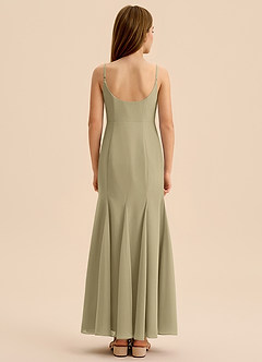 Azazie Evey Junior Vestido de Musgo Verde de Gasa de Corte Sirena con Plisado image2