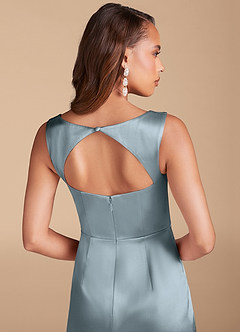 Azazie Flori Bridesmaid Dresses Dusty Blue Sheath Side Slit Metallic Satin Dress image6