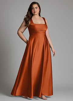 Azazie Azaria Bridesmaid Dresses Burnt Orange A-Line Corset Stretch Satin Dress image11