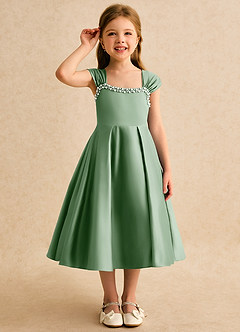 Azazie Yosemite Flower Girl Dresses Matcha Ball-Gown Sweetheart Neckline Matte Satin Dress image5