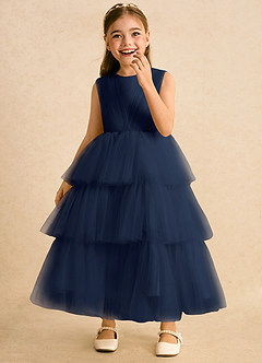 Azazie Marshmallow Blumenmädchenkleider Ballkleid Schleifen Tüll Kleid Dunkelmarine image5