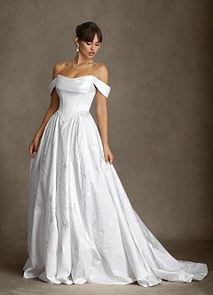 Azazie Ellie Wedding Dresses Diamond White A-Line Strapless Floral Jacquard Dress image6
