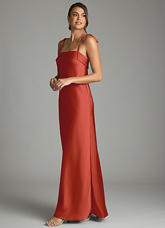 Azazie Ellia Bridesmaid Dresses Rust Sheath Bow Stretch Satin Dress image4