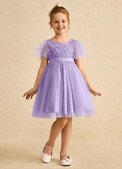 Azazie Queenie Flower Girl Dresses Lilac A-Line Lace Dress image3