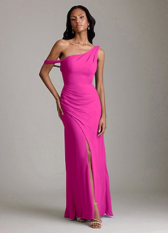Azazie Madelyn Bridesmaid Dresses Fuchsia Mermaid One Shoulder Chiffon Convertible Dress image1